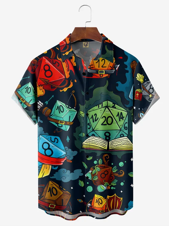 Game Dice Chest Pocket Short Sleeve Casual Shirt