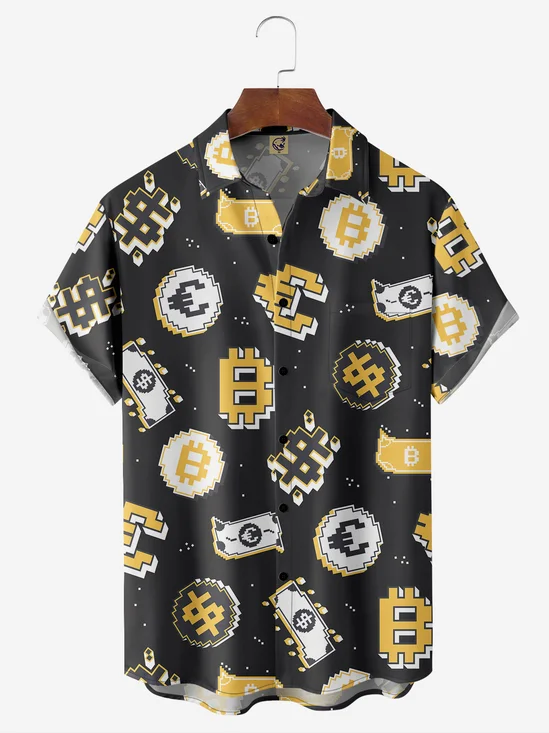 Fun Play Money Chest Pocket Short Sleeve Casual Shirt