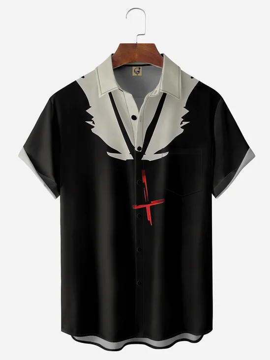 Halloween Anti Cross Chest Pocket Short Sleeve Casual Shirt