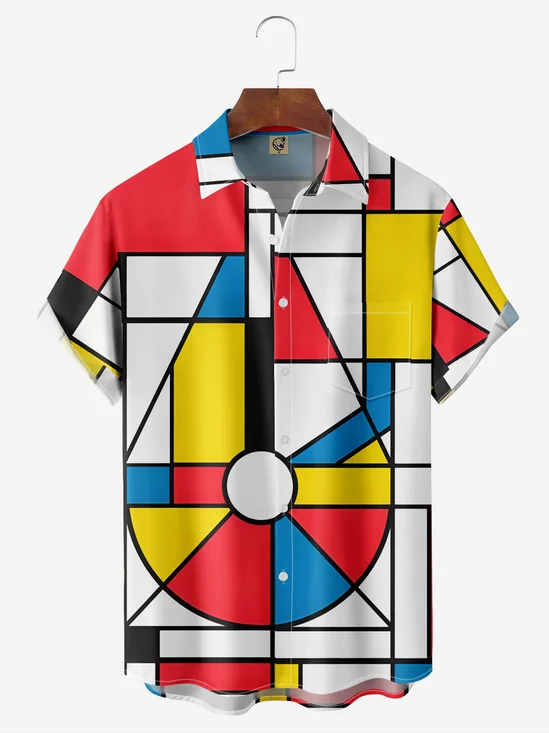 Geometric Art Chest Pocket Short Sleeve Casual Shirt