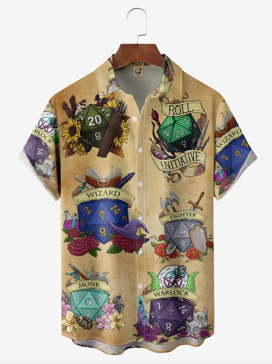 Dice Chest Pocket Short Sleeve Casual Shirt
