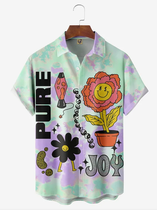 Flower Tie-Dye Chest Pocket Short Sleeve Casual Shirt
