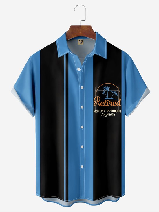 Hardaddy Slogan Coconut Tree Chest Pocket Short Sleeve Bowling Shirt