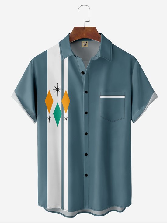 Mid Century Geometry Chest Pocket Short Sleeve Bowling Shirt