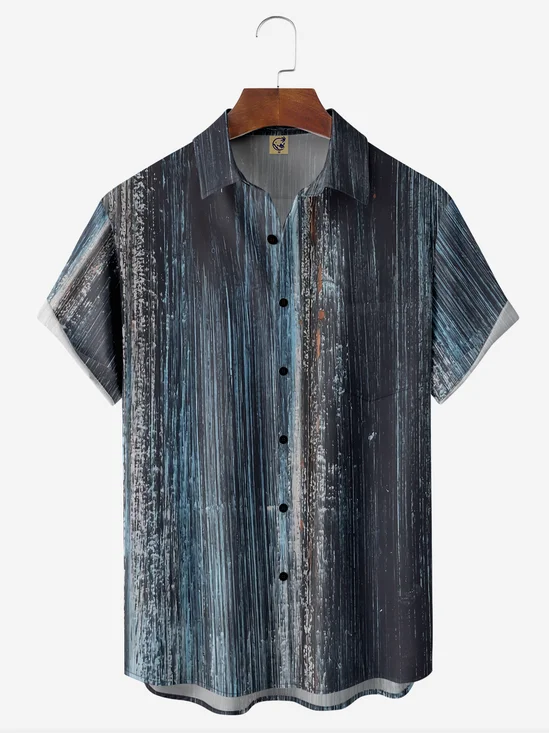 Abstract Striped Chest Pocket Short Sleeve Casual Shirt