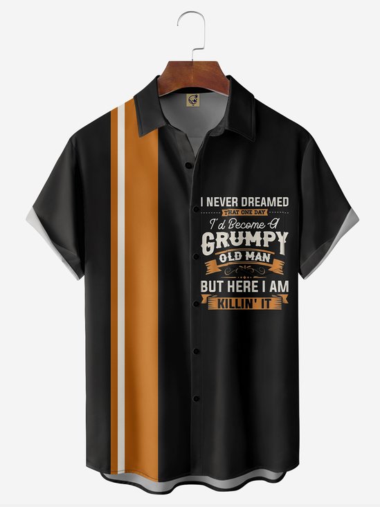 Hardaddy Grumpy Old Man Chest Pocket Short Sleeve Bowling Shirt