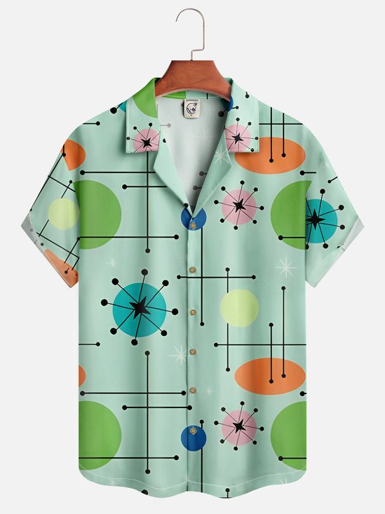 Hardaddy Geometric Pattern Line Short Sleeve Aloha Shirt