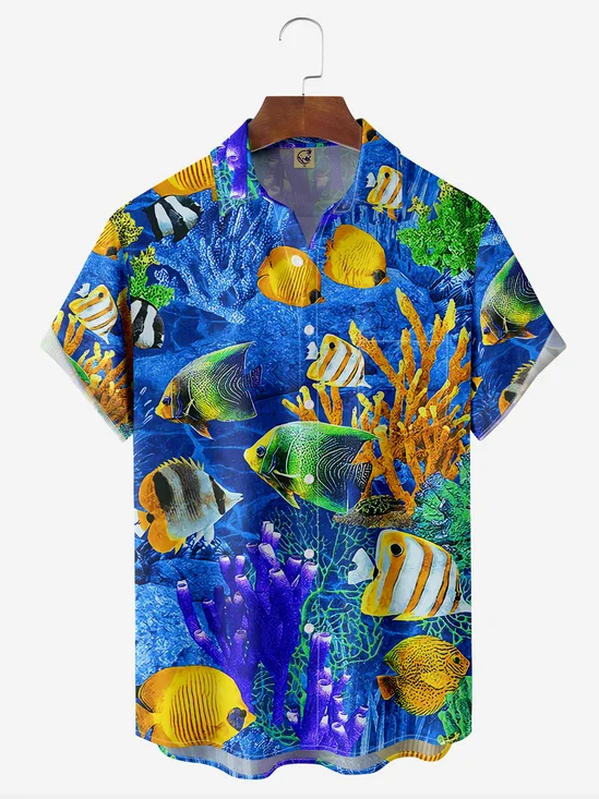 Marine Life Chest Pocket Short Sleeve Hawaiian Shirt