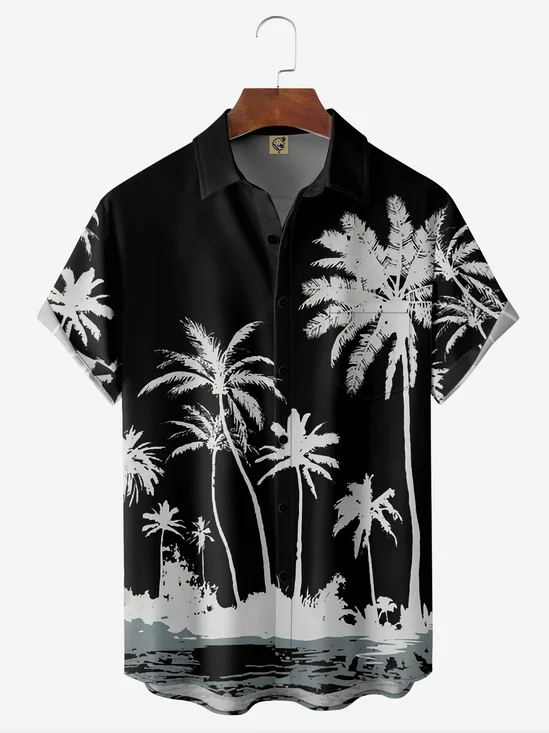Palm Chest Pocket Short Sleeve Hawaiian Shirt