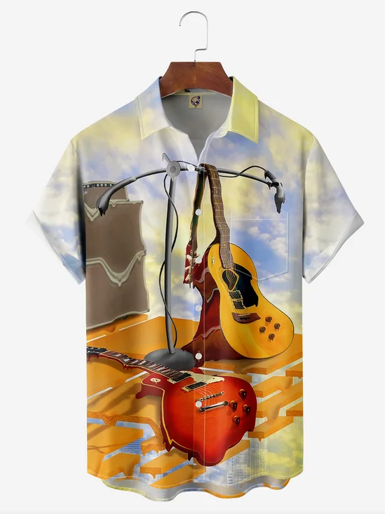 Guitar Chest Pocket Short Sleeve Casual Shirt