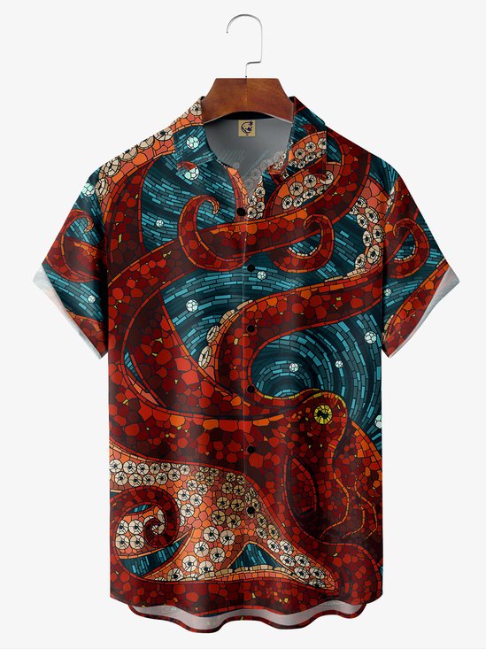 Hardaddy Octopus Chest Pocket Short Sleeve Hawaiian Shirt