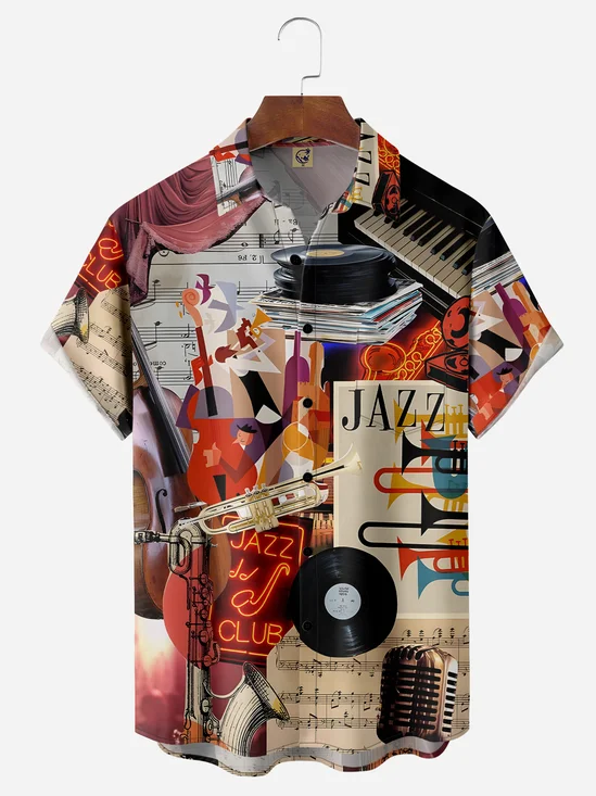 Music Chest Pocket Short Sleeve Casual Shirt