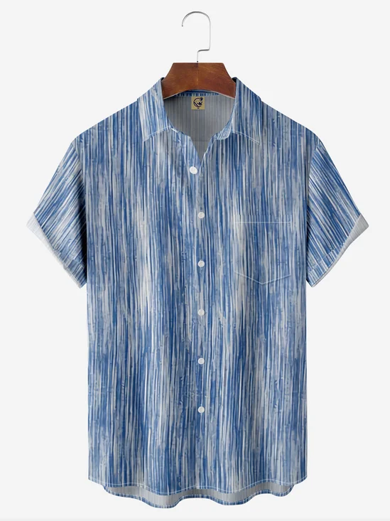 Geometric Striped Chest Pocket Short Sleeve Casual Shirt