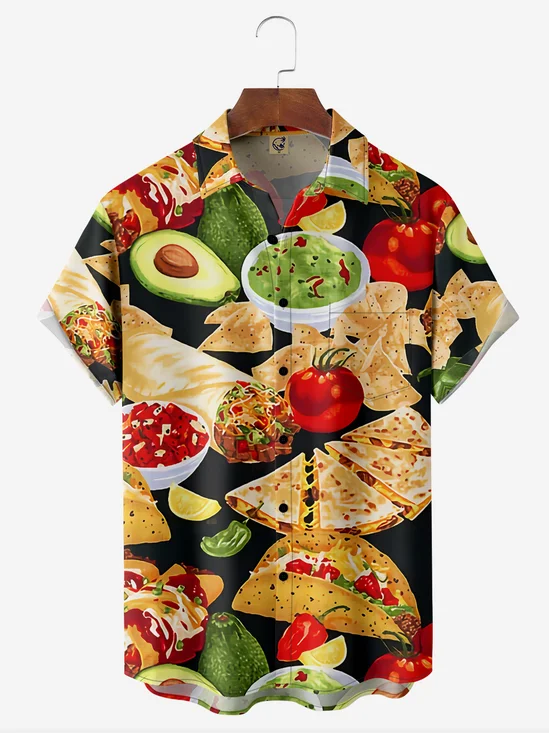 Food Chest Pocket Short Sleeve Casual Shirt