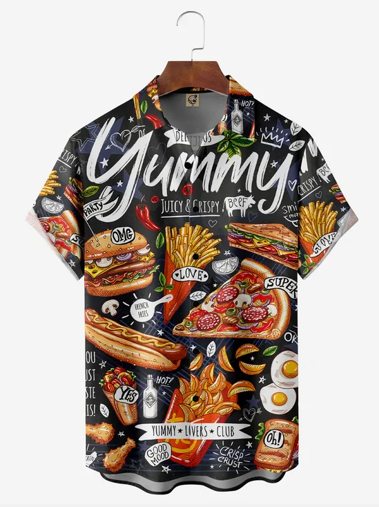 Food Chest Pocket Short Sleeve Casual Shirt