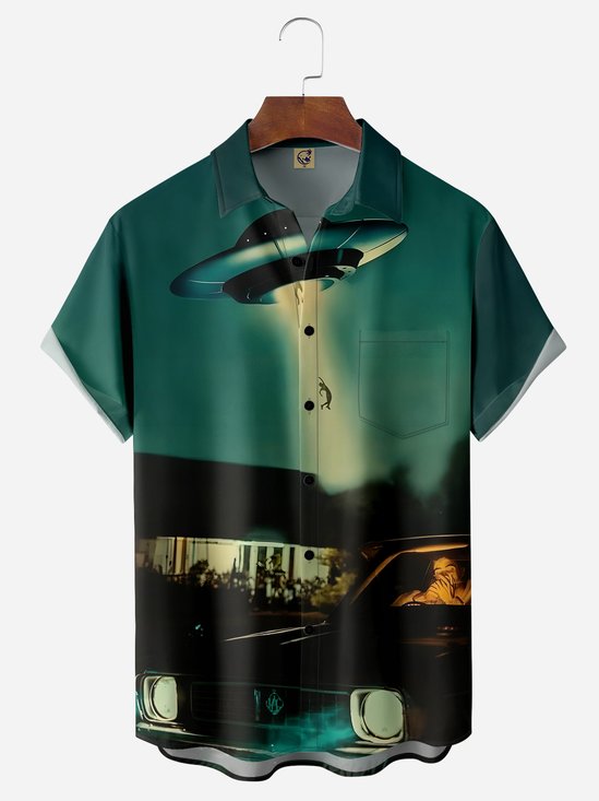 UFO Alien Chest Pocket Short Sleeve Casual Shirt