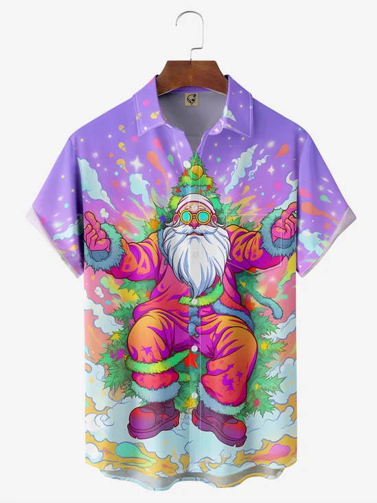 Hippie Santa Chest Pocket Short Sleeve Hawaiian Shirt