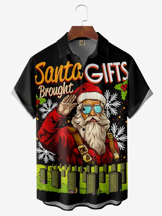 Santa Salute Chest Pocket Short Sleeve Hawaiian Shirt