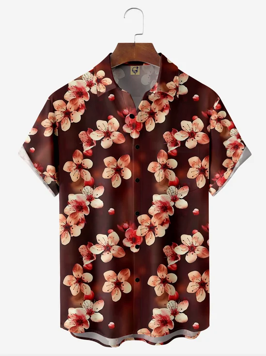 3D Flower Chest Pocket Short Sleeve Casual Shirt