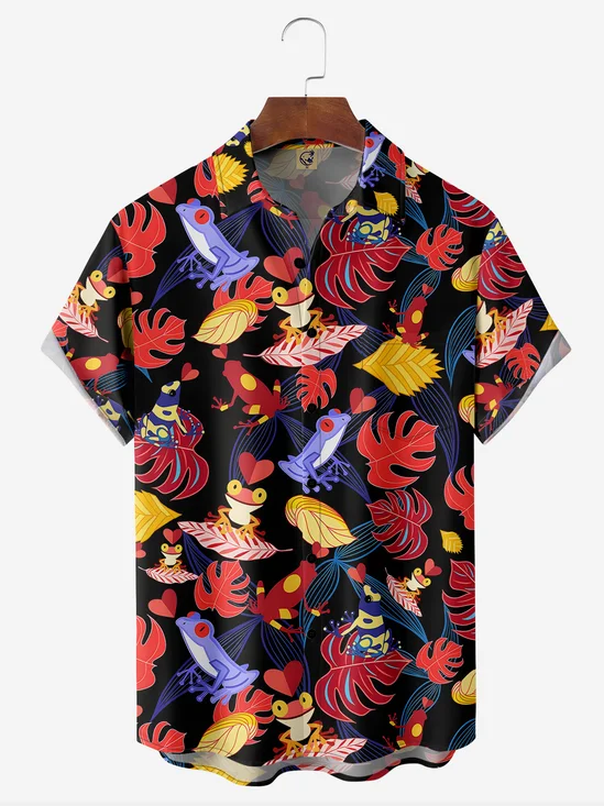 Frog Chest Pocket Short Sleeve Hawaiian Shirt