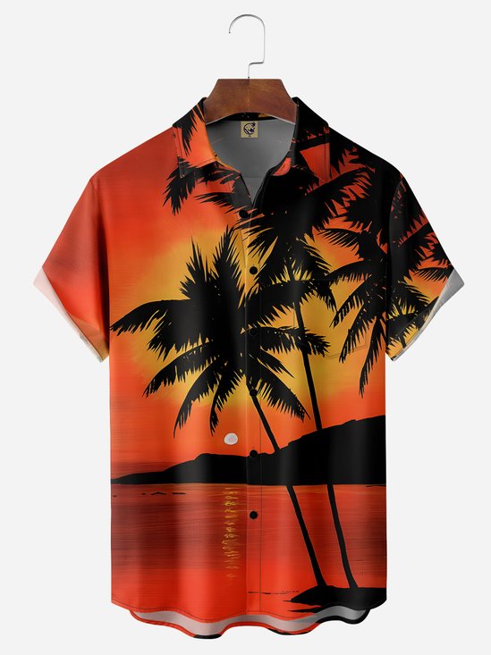 Hardaddy Coconut Tree Chest Pocket Short Sleeve Hawaiian Shirt