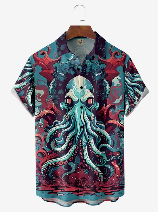 Octopus Chest Pocket Short Sleeve Casual Shirt