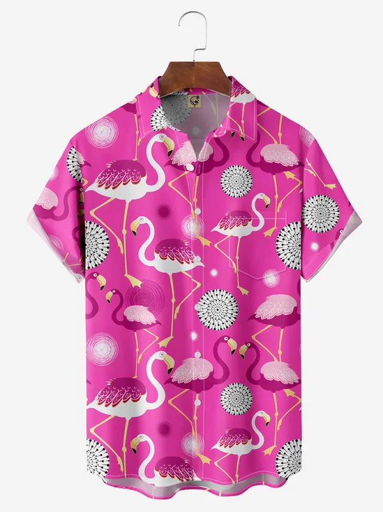 Flamingo Chest Pocket Short Sleeve Casual Shirt