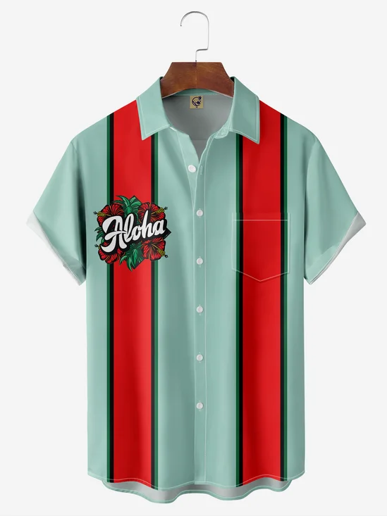 Floral Chest Pocket Short Sleeve Bowling Shirt
