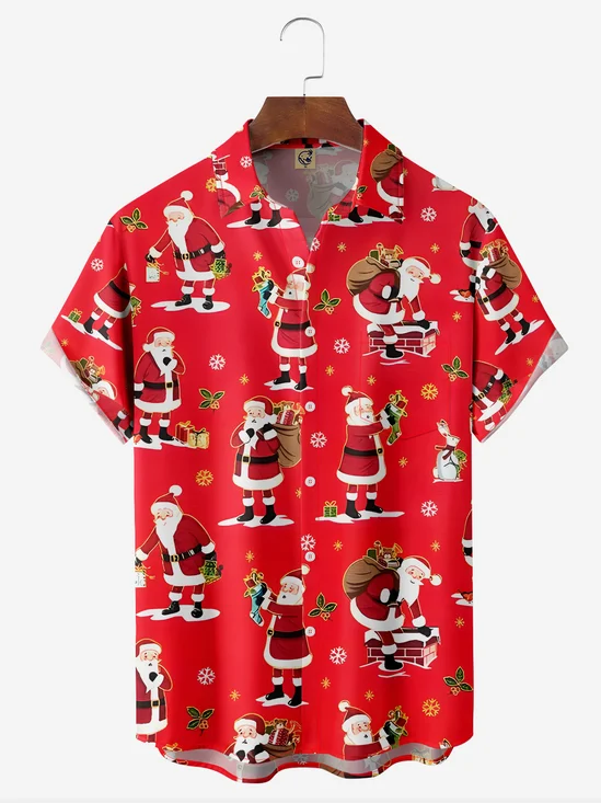 Santa Chest Pocket Short Sleeve Casual Shirt