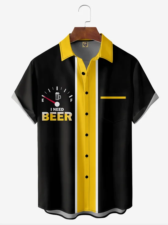 Beer Chest Pocket Short Sleeve Bowling Shirt