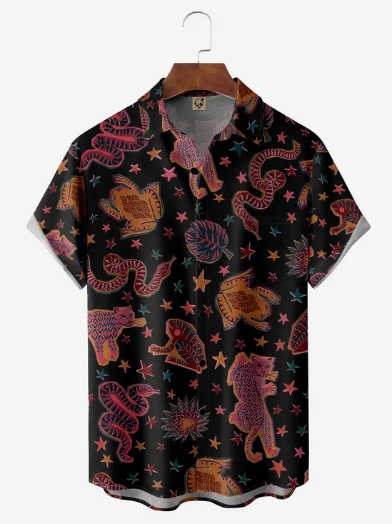 Animals Chest Pocket Short Sleeve Hawaiian Shirt