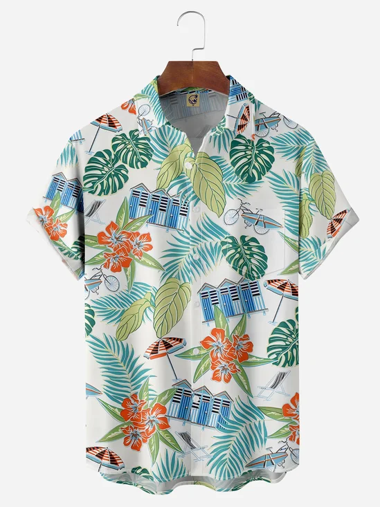 Tropical Plants Chest Pocket Short Sleeve Hawaiian Shirt