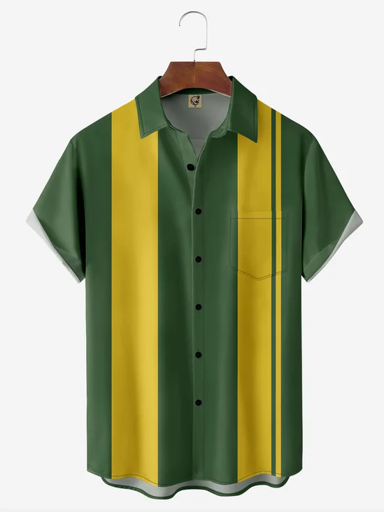 Color Contrast Chest Pocket Short Sleeve Bowling Shirt