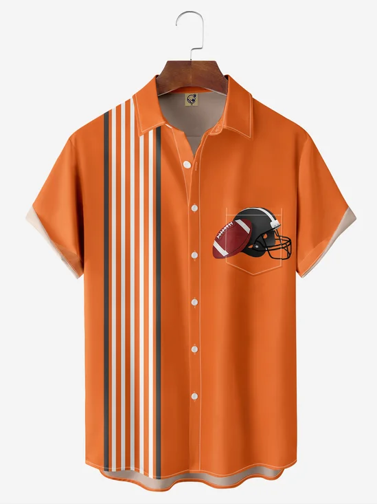 American Football Chest Pocket Short Sleeve Bowling Shirt