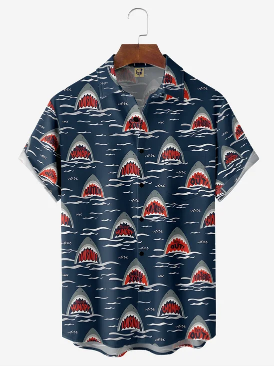 Shark Chest Pocket Short Sleeve Casual Shirt