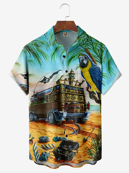 Parrot Chest Pocket Short Sleeve Hawaiian Shirt