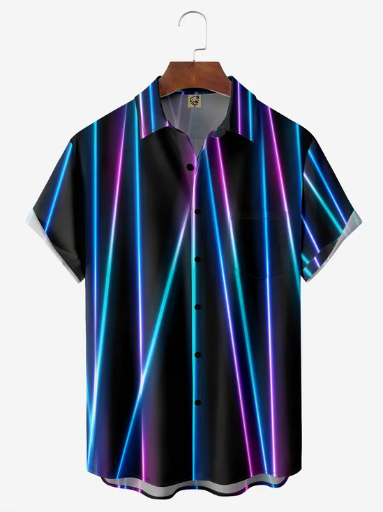 3D Color Stripes Chest Pocket Short Sleeve Casual Shirt