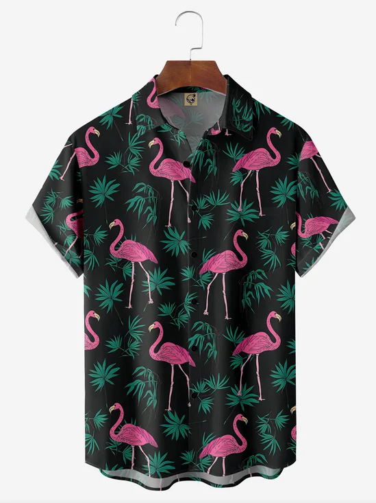 Flamingo Chest Pocket Short Sleeve Hawaiian shirt