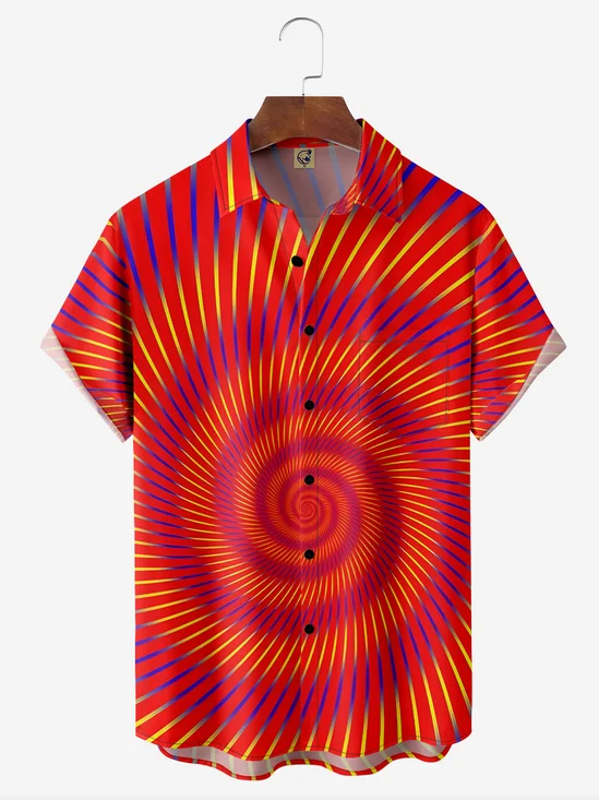 3D Swirl Art Chest Pocket Short Sleeve Casual Shirt