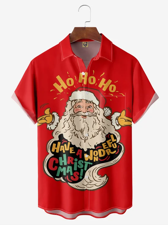 Santa Claus Chest Pocket Short Sleeve Casual Shirt