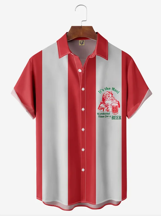 Christmas Chest Pocket Short Sleeve Bowling Shirt
