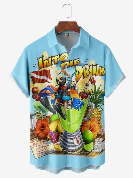Parrot Chest Pocket Short Sleeve hawaiian Shirt
