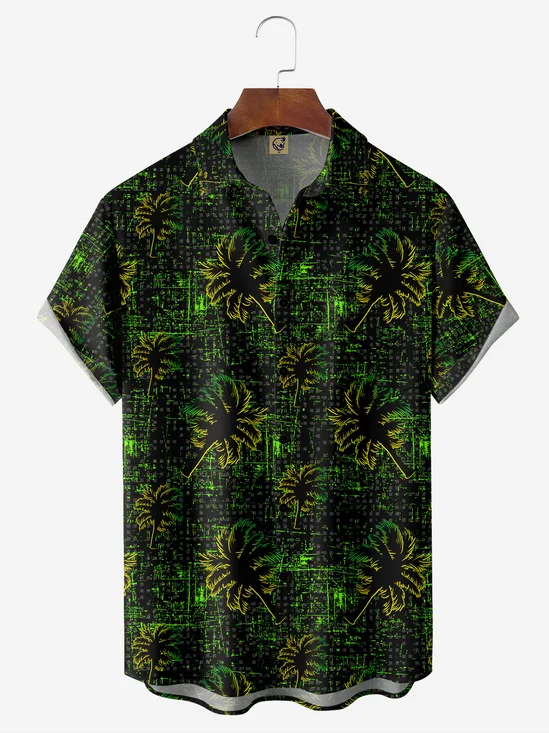 Coconut Tree Chest Pocket Short Sleeve hawaiian Shirt