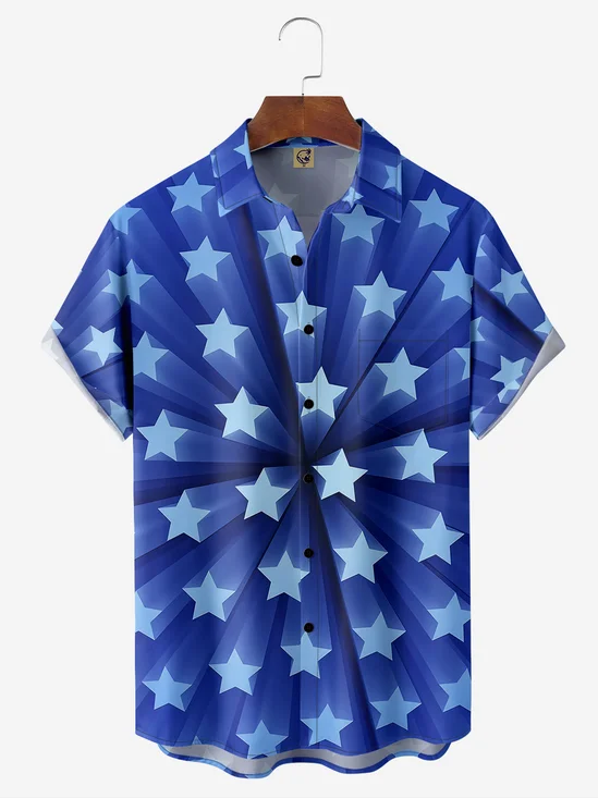 3D Geometric Star Chest Pocket Short Sleeve Casual Shirt