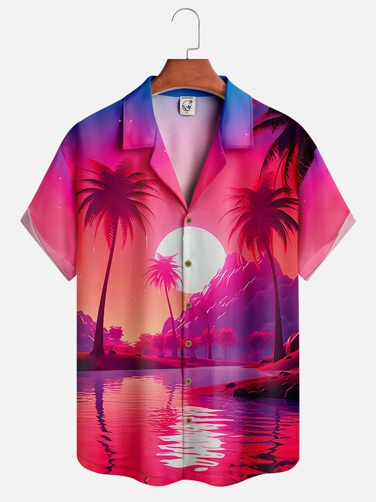 Hardaddy Coconut Tree Sunset Landscape Short Sleeve Aloha Shirt