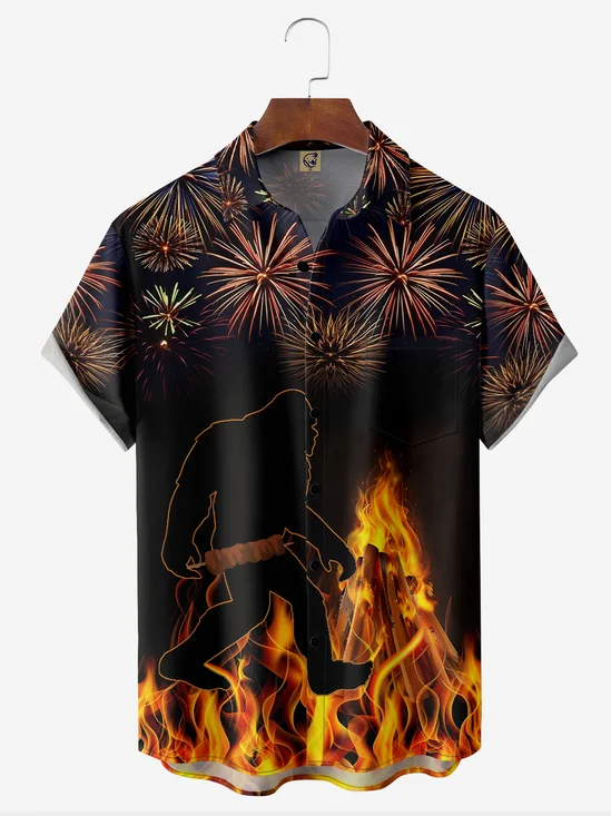 Bonfire Night Chest Pocket Short Sleeve Hawaiian Shirt