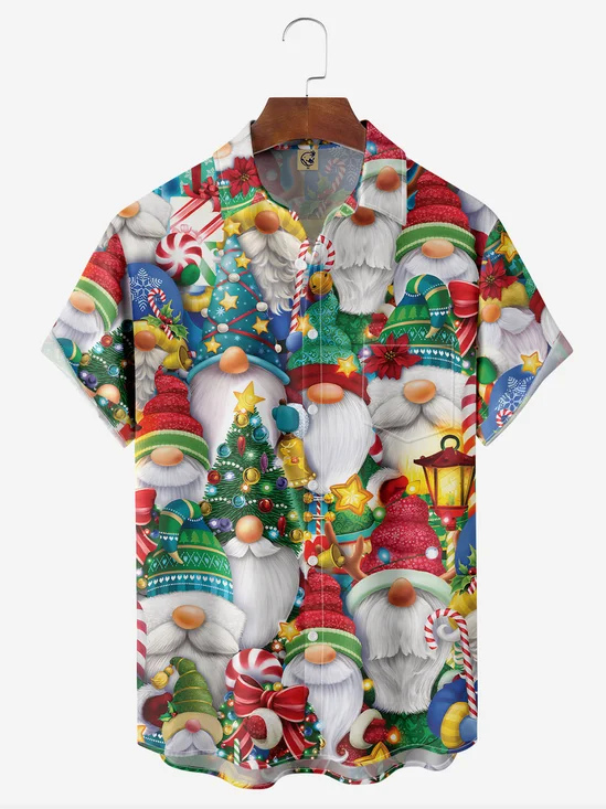 Hardaddy Christmas Gnome Chest Pocket Short Sleeve Hawaiian Shirt