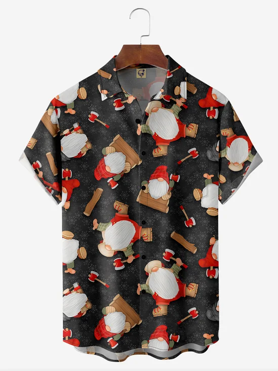 Christmas Gnome Chest Pocket Short Sleeve Hawaiian Shirt