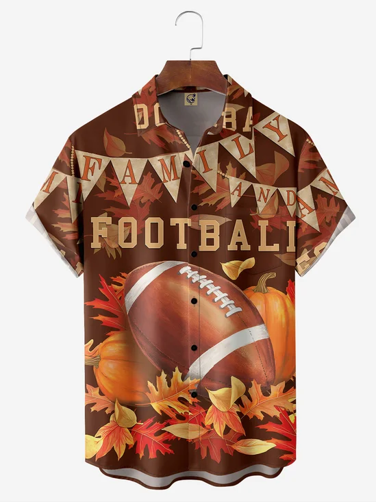 Football Chest Pocket Short Sleeve Hawaiian Shirt