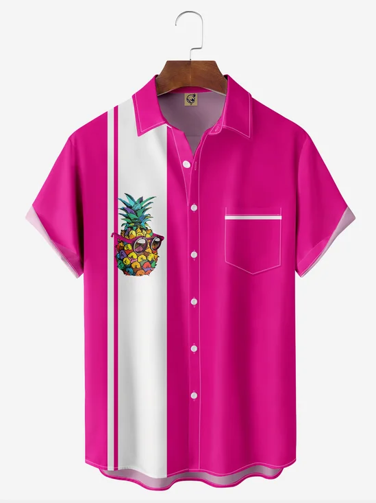 Pineapple Chest Pocket Short Sleeve Bowling Shirt